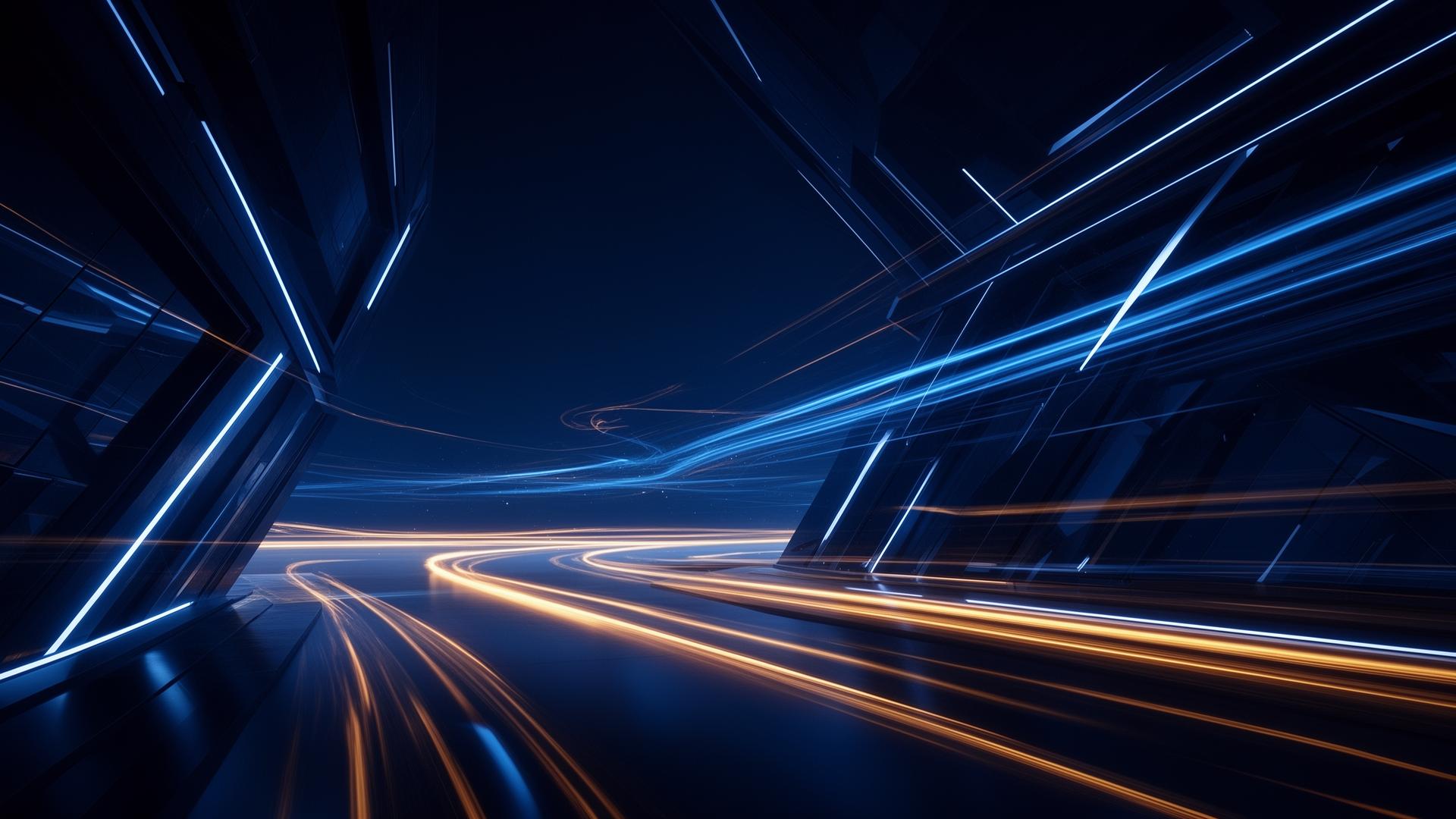 Cinematic dark gradient background with subtle blue and warm ambient light glows