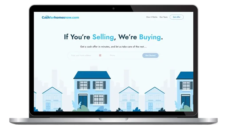 Cash For Homes Now homepage with cash offer form and trust badges for home sellers